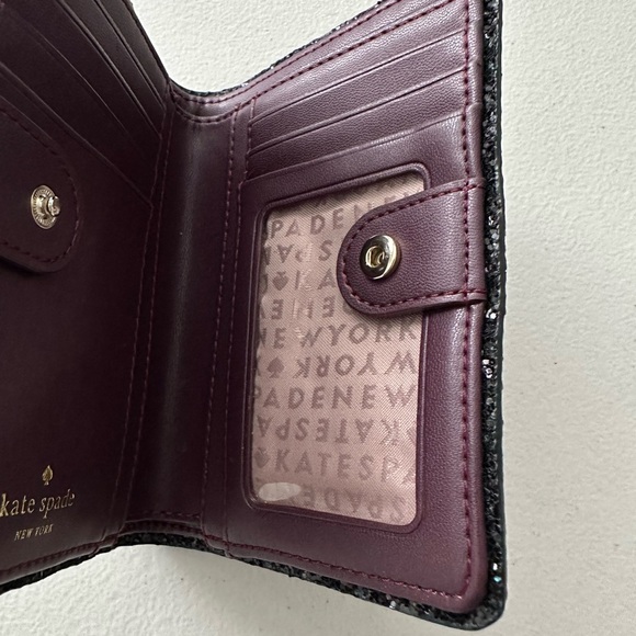 Kate Spade NY Snap Bifold Glitter Trim Smooth Wallet - Picture 9 of 10